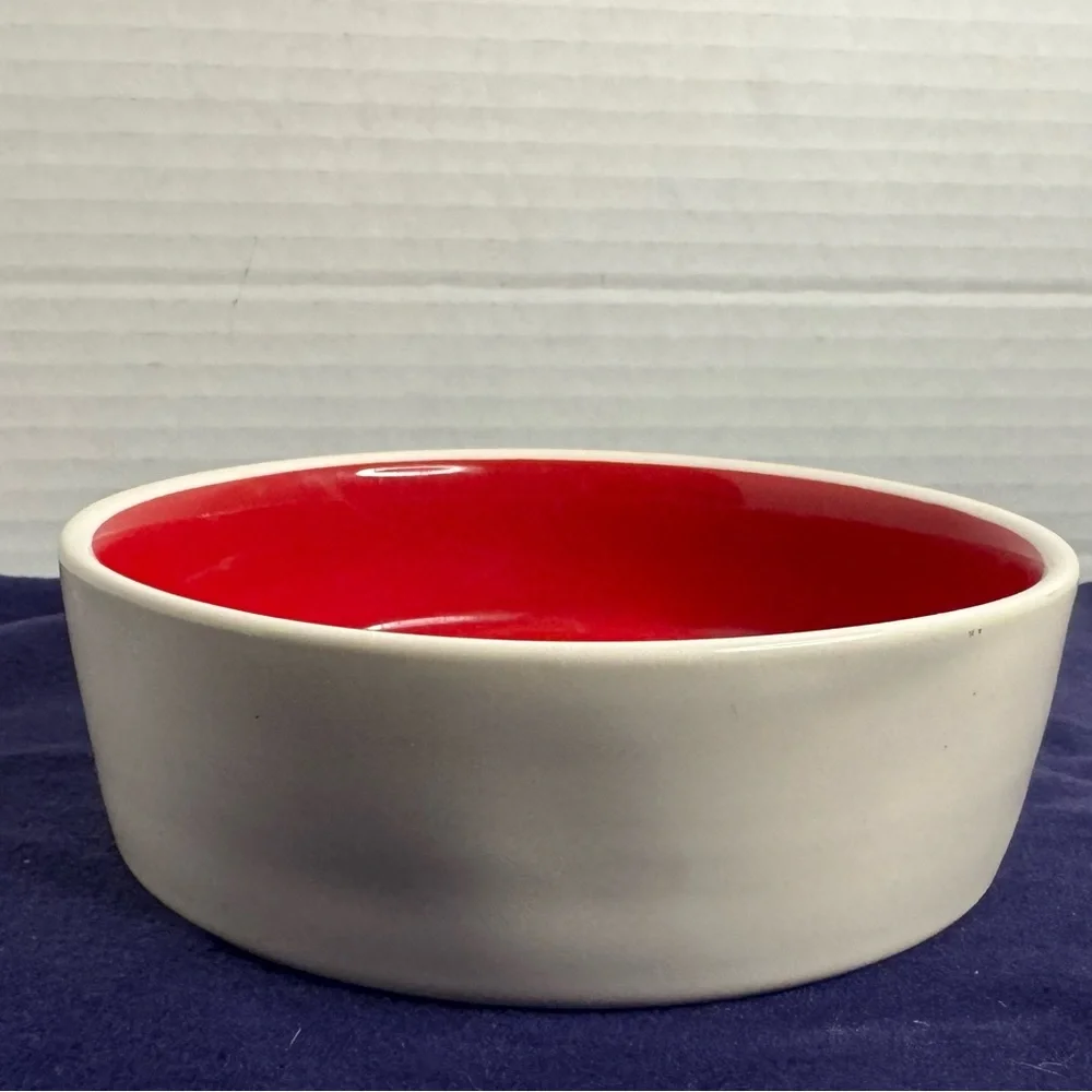 Rae Dunn Naughty Claws Artisan Collection Cat/Dog Bowl Ceramic White Red